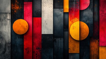 Poster - A vibrant abstract composition featuring geometric shapes in a striking palette of red, yellow, and black, ideal for modern design projects.