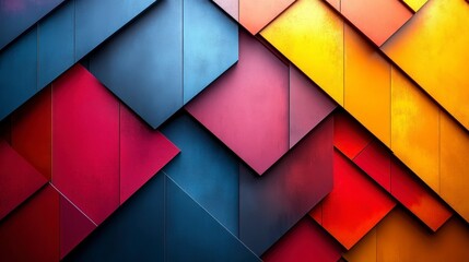 Poster - A vibrant abstract composition featuring overlapping geometric shapes in red, blue, and yellow tones. Ideal for modern design projects.