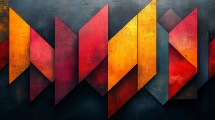 Poster - A vibrant abstract composition featuring geometric shapes in red, orange, and yellow, set against a dark background, perfect for modern design projects.