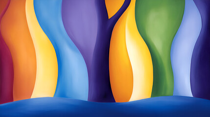 Aufkleber - A vibrant abstract painting featuring flowing shapes and bright colors that create a sense of movement and harmony.