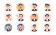 © Who is Santi - Set of flat vector illustrations featuring cute businessman faces expressing different emotions like confusion, excitement, and anger.