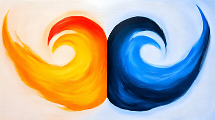 Aufkleber - An abstract painting featuring swirling, vibrant colors in blue and orange, symbolizing energy and contrast.