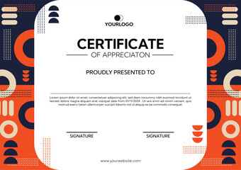 Shape with color orange and dark blue certificate template