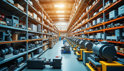 Poster - Vast and Silent Factory with Organized Machinery and Equipment in a Well-Lit Environment