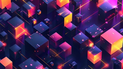 Poster - Abstract geometric background with isometric digital blocks