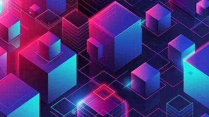 Poster - Abstract geometric background with isometric digital blocks