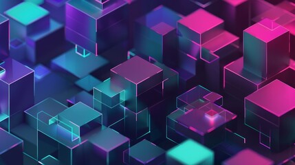 Poster - Abstract geometric background with isometric digital blocks