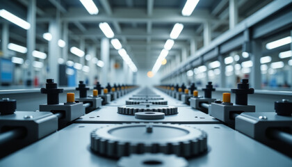Poster - Intricate machinery gears awaiting action in a silent factory space during daylight hours