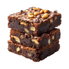 Mouth Watering Cashew and Chocolate Brownies  Isolated On Transparent Background