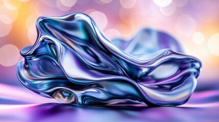 Wall Mural - Abstract Liquid Metal Sculpture Iridescent Purple and Blue Flowing Form