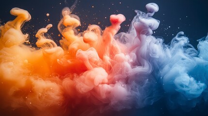 Poster - Colorful smoke swirls artfully blend in an abstract design, creating a vibrant atmosphere that's perfect for modern backgrounds and artistic projects.
