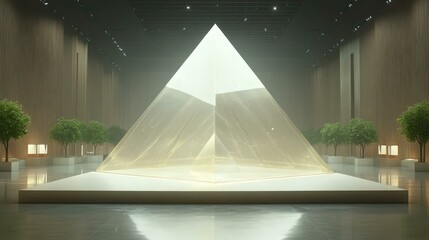 Poster - Minimalist geometric shapes A glass pyramid in museum