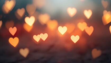 Wall Mural - Romantic Heart Shaped Bokeh Lights Background: Warm, Glowing, Valentine's Day