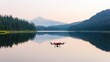 © artchvit - Drones support eco-friendly water monitoring. Drone flying over a serene lake surrounded by mountains and trees.