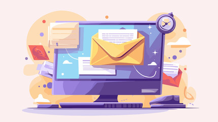 digital communication concept on computer screen with mailing vector illustration