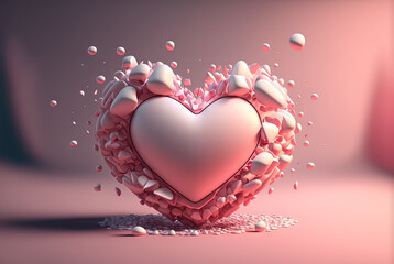 Aufkleber - Red heart for Valentine's Day. Realistic 3d heart as a symbol love exploded in powder and particles