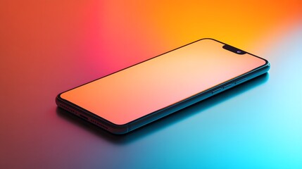 Poster - Modern Smartphone with a Blank Screen on a Gradient Background of Orange and Blue Hues Ideal for Technology, Mobile App, and Digital Design Mockups
