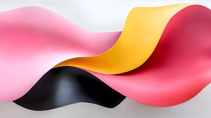 Aufkleber - An abstract composition of flowing colored waves in pink, yellow, and black on a light background.