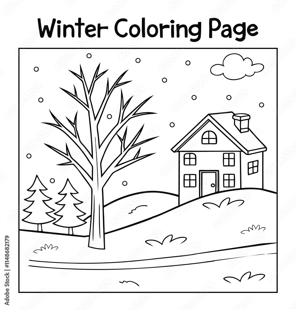 winter coloring page for kids Stock Vector | Adobe Stock