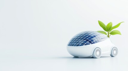 Poster - A futuristic solar-powered car with a green plant symbolizing eco-friendliness and sustainable transportation.