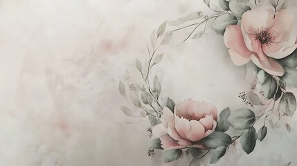 Wall Mural - Delicate Watercolor Roses and Greenery Design