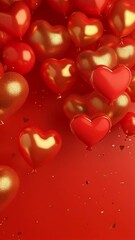 Fototapete - Video footage for Valentine's day. Vertical social media template, large balloon hearts at the corners, soft gradient center for text, subtle sparkling accents festive touch. Reels story greeting card