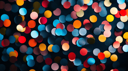 Poster - Vibrant abstract background with colorful bokeh dots on dark backdrop. 