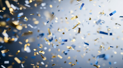 Poster - Colorful confetti falls against a blurred background during a celebration. 