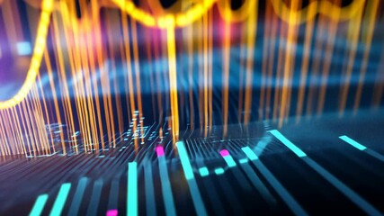Poster - Colorful Digital Waveform Background with Vibrant Neon Lights and Abstract Patterns