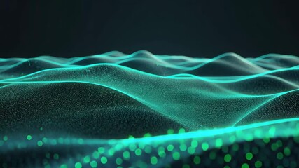 Poster - Abstract Flowing Digital Terrain with Glowing Dots and Waves in Motion