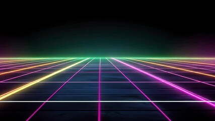 Poster - Vibrant Digital Grid with Neon Lines in Dark Background for Futuristic Concepts