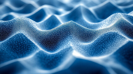 Poster - Abstract white 3D geometric shapes on a gradient blue background forming a modern banner with a sense of depth elegance and order symbolizing creativity innovation and the harmony between chaos and st
