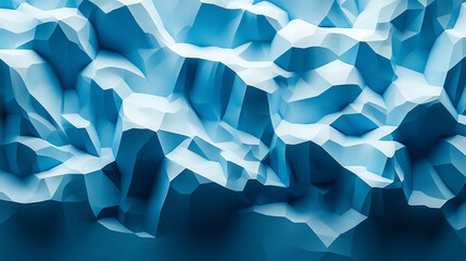 Poster - Abstract white 3D geometric shapes on a gradient blue background forming a modern banner with a sense of depth elegance and order symbolizing creativity innovation and the harmony between chaos and st