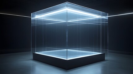 Sticker - Illuminated Glass Cube Display Case in Dark Room