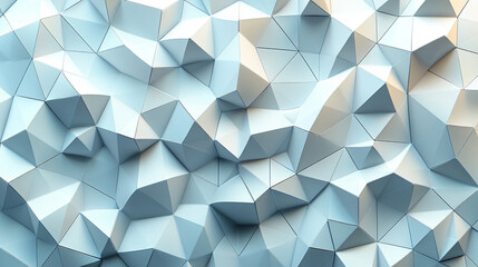 Poster - Abstract white 3D geometric shapes on a gradient blue background forming a modern banner with a sense of depth elegance and order symbolizing creativity innovation and the harmony between chaos and st