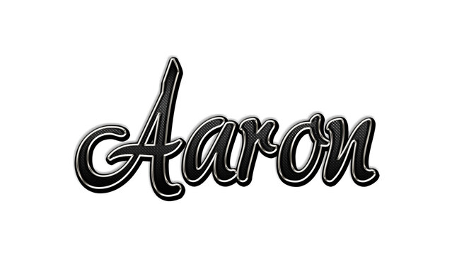 black metal 3d design of name Aaron on white background.