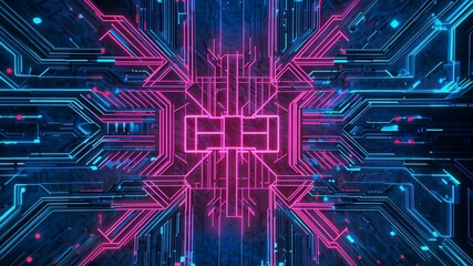 Poster - Vibrant Tech Abstract Background with Neon Blue and Pink Circuit Patterns