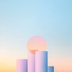 Leinwandbilder - Minimalist Pastel Urban Silhouettes at Sunrise in Surreal Reflection
