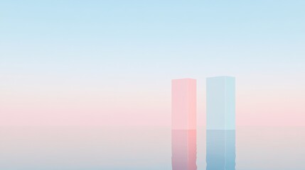 Aufkleber - Minimalist Pastel Cityscape with Reflective Abstract Architecture