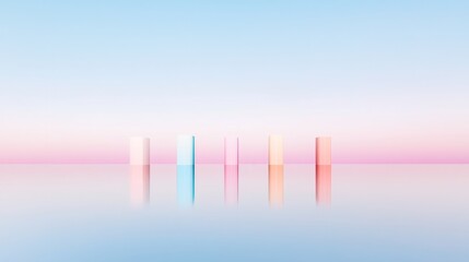 Poster - Minimal Pastel City Silhouettes Reflecting in Glass Abstract Urban Serenity