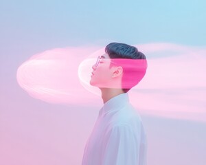 Aufkleber - South Korean Researcher in Pastel Glow, Abstract Energy Innovation Concept