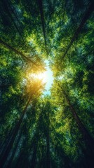 Canvas Print - Sunlit canopy, lush green forest.