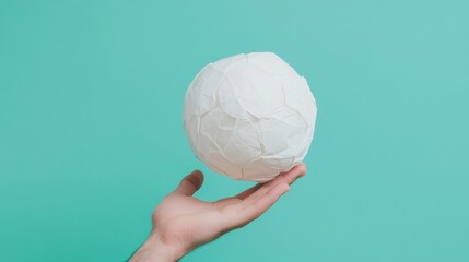 Aufkleber - Hand Holding Crumpled Ball of Paper Against Pastel Background Minimalist Concept of Energy and Creativity