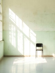 Aufkleber - Minimalist Room with Sunlit Chair - Serenity and Simplicity in Natural Light