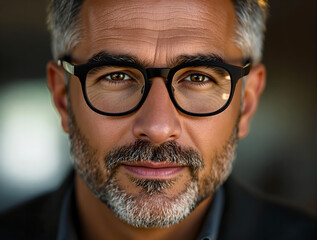 Poster - The image shows a person with light skin, wearing glasses and a beard. The background is blurred, focusing attention on the person's face.
