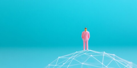 Poster - Colorful Miniature Figure on Network Node Against Gradient Background