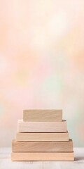 Aufkleber - Wooden Pyramid Symbolizing Growth Against Soft Pastel Background Conceptual Stock Image