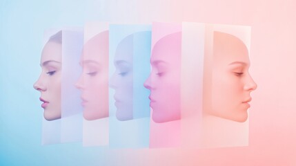 Aufkleber - Surreal Minimalist Portraits of Women in Pastel Gradients and Ethereal Light