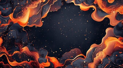 Poster - An abstract design featuring vibrant orange and black swirls with a cosmic touch, perfect for creative projects.