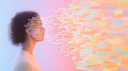 Poster - Surreal Profile with Pastel Reflections and Fragmented Typography on Glass Surface